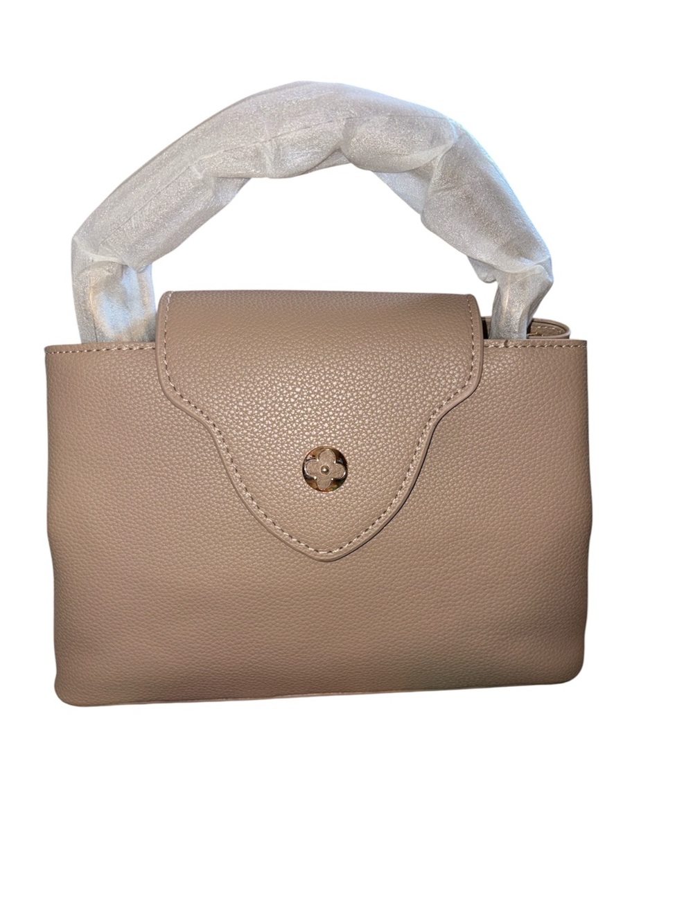 Taupe Pebbled Top-Handle Satchel